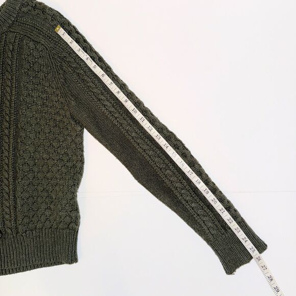 J.Crew Popcorn Cableknit Chunky Lambs Wool Sweater Bauble Pullover Olive Green M - Picture 8 of 10